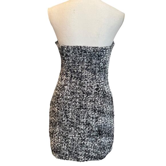Tobi Strapless Tweed Mini Dress Black M Flecked Bodycon Fitted Party Cocktail - Picture 3 of 11